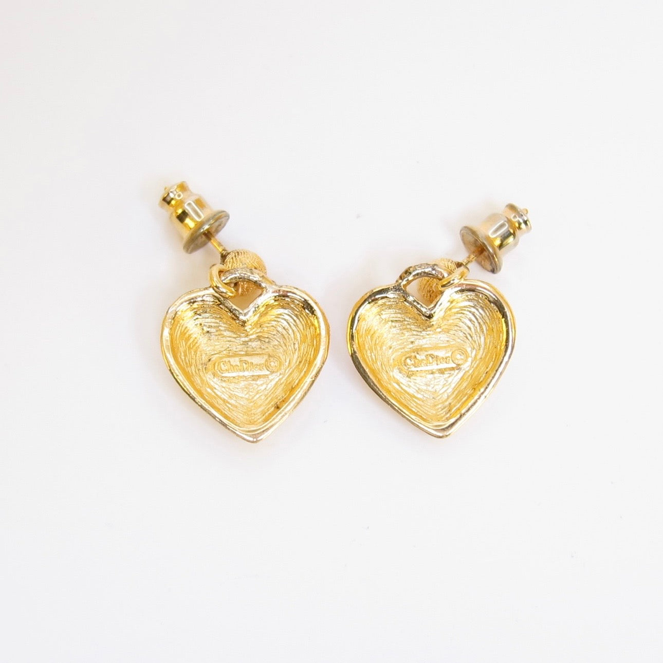 Christian Dior Vintage CD Logo on Heart Golden Earrings