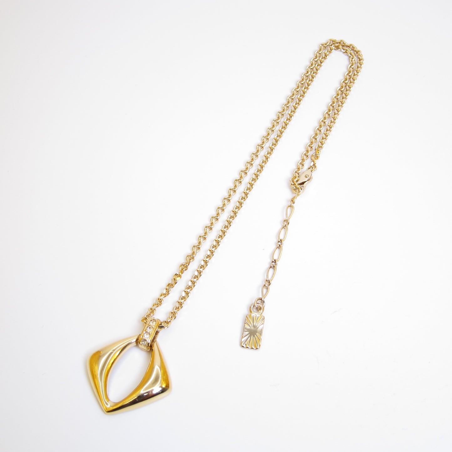 Yves Saint Laurent Vintage Rhombus and Rhinestone Pendant Golden Long Necklace