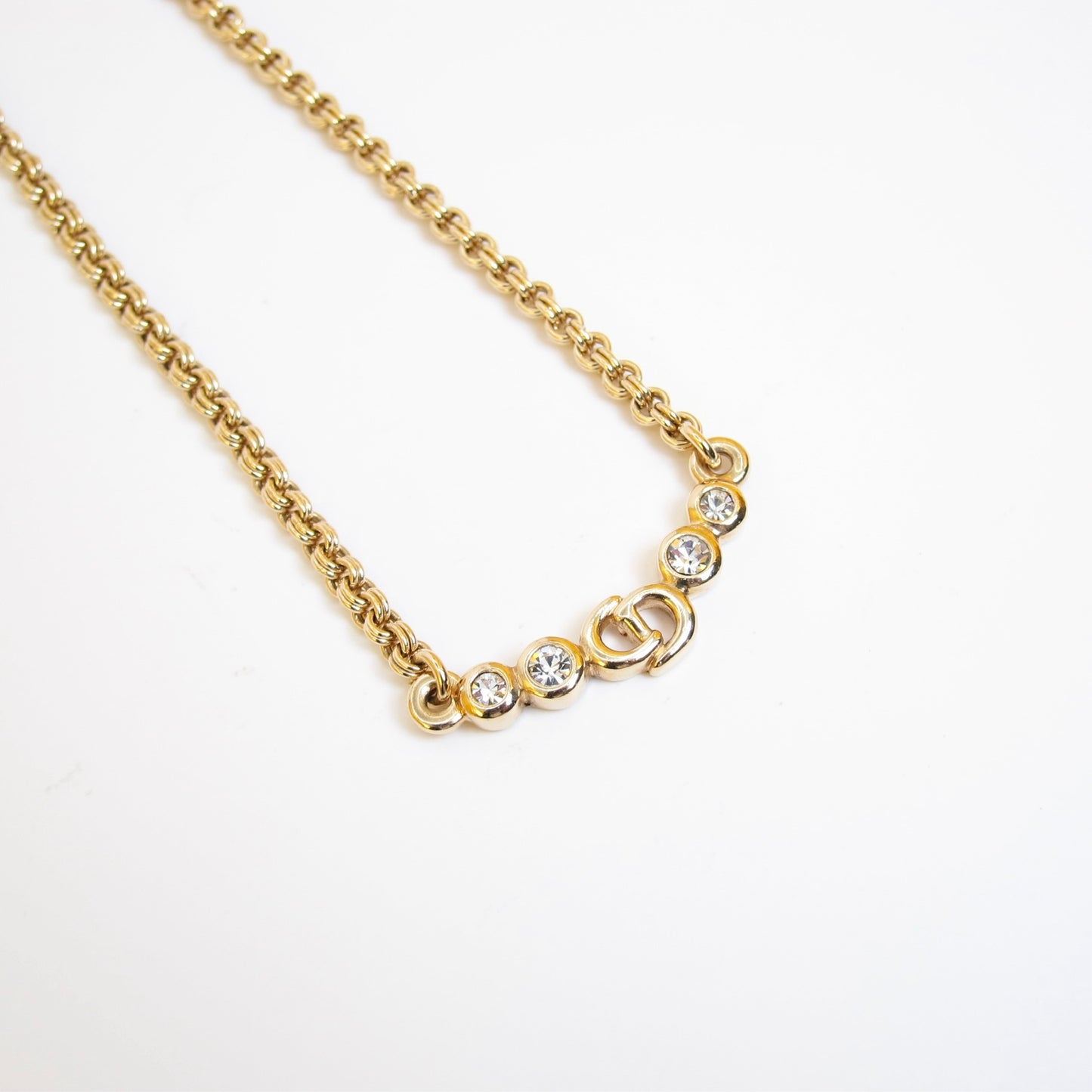 Christian Dior 復古 CD 標誌和水鑽金色項鍊