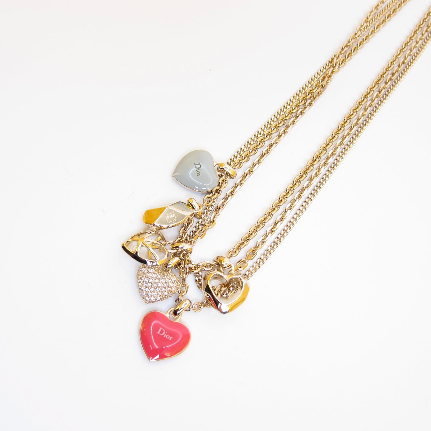 Christian Dior Vintage Logo and Heart Motif Golden Necklace