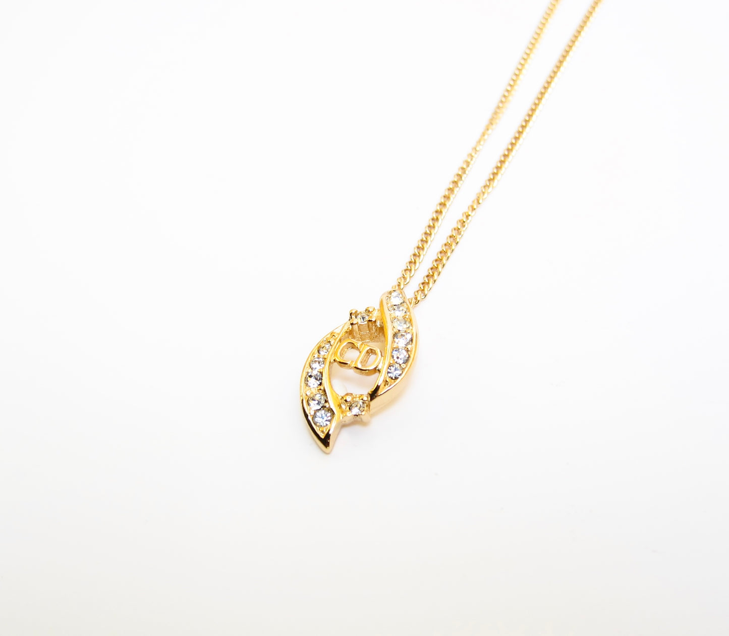 Christian Dior Vintage CD Logo and Rhinestone Golden Necklace