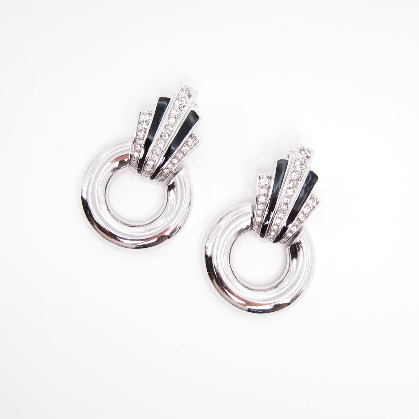 Givenchy Vintage Stylish Black and Rhinestone Silver Clip-on Earrings