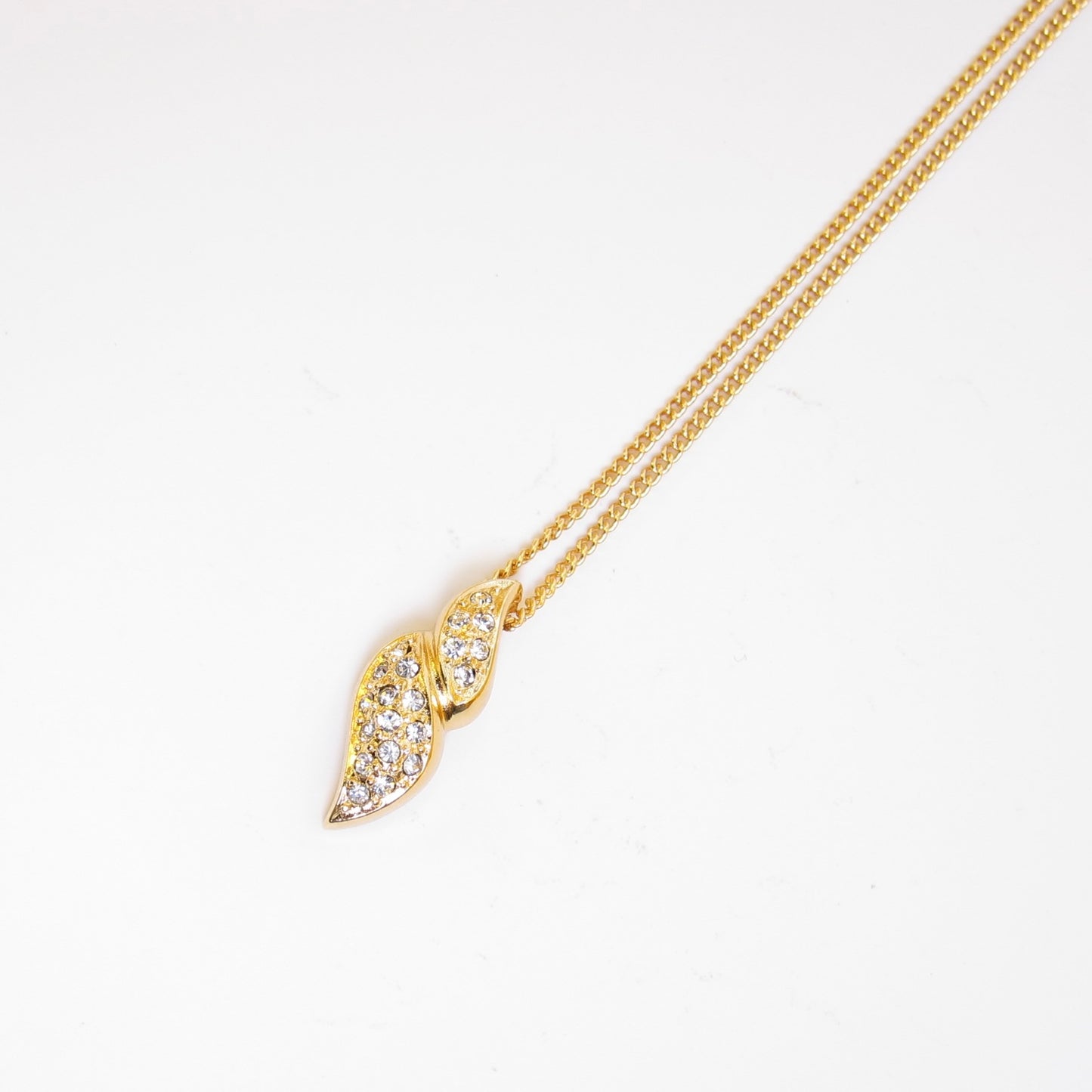 Christian Dior Vintage Stylish Rhinestone Pendant Golden Necklace