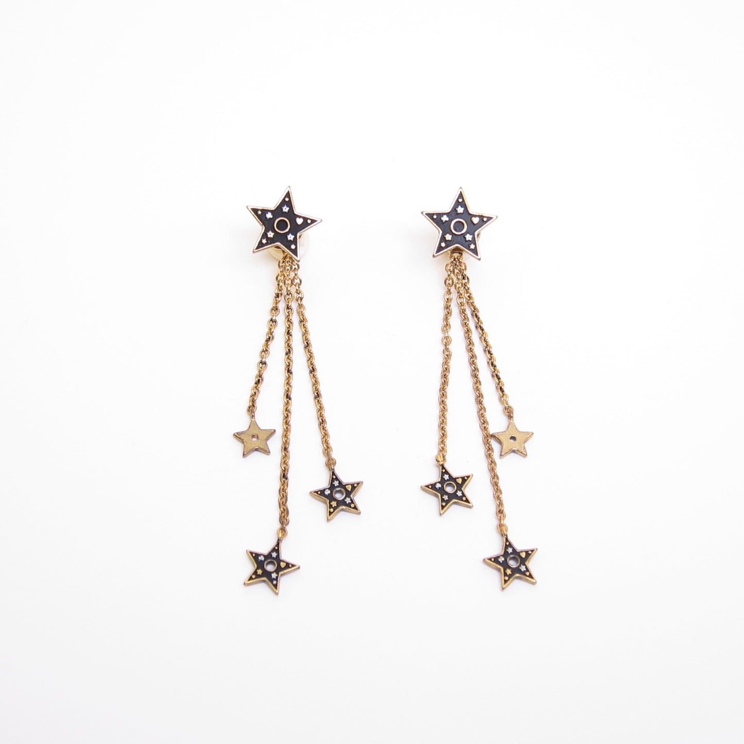 Christian Dior Vintage Black Star Dangle Golden Earrings