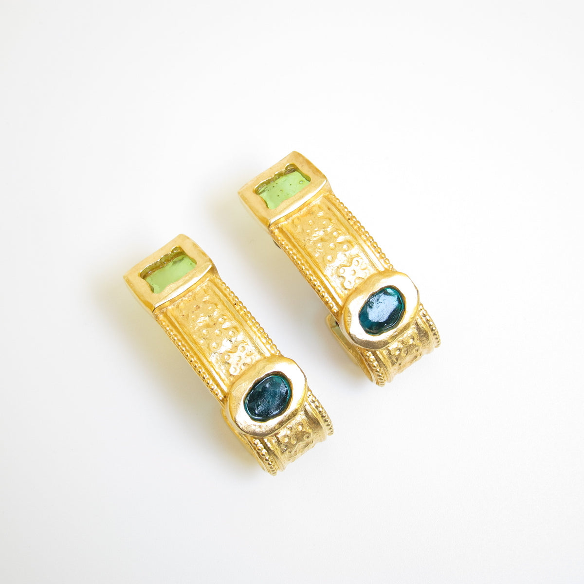 Ferragamo Vintage Green Enamel Gold-Tone Clip-On Earrings