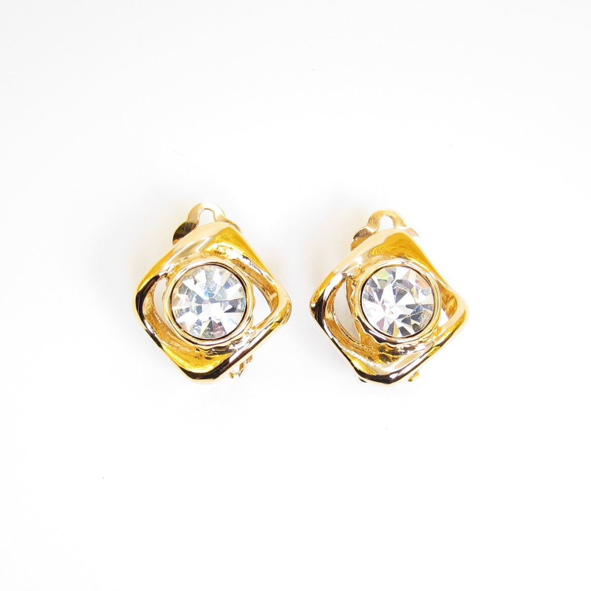 Yves Saint Laurent Gold-Plated Clear Stone Clip-On Earrings