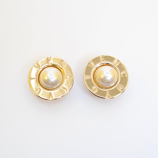 Givenchy Vintage Givenchy Logo and Pearl Golden Clip-on Earrings