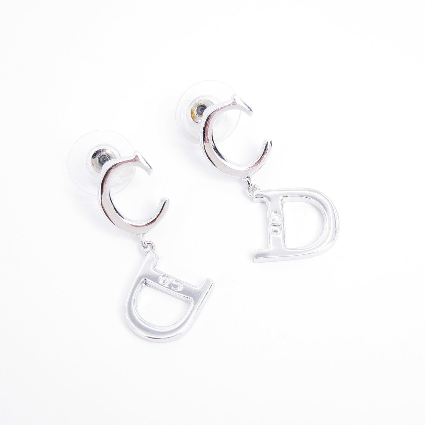 Christian Dior Vintage CD Logo Silver Earrings