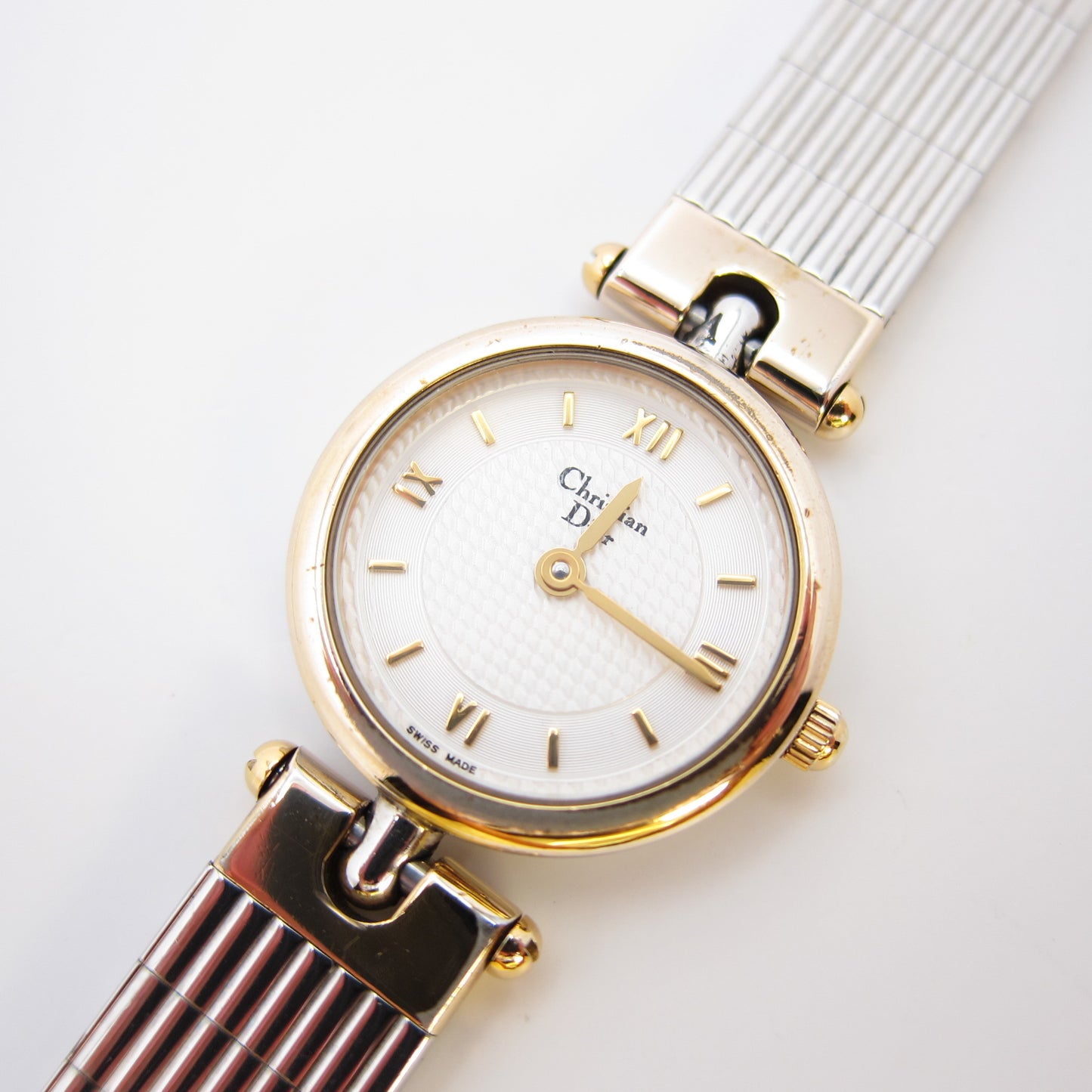 Christian Dior Vintage Round White Face Two Tone Watch