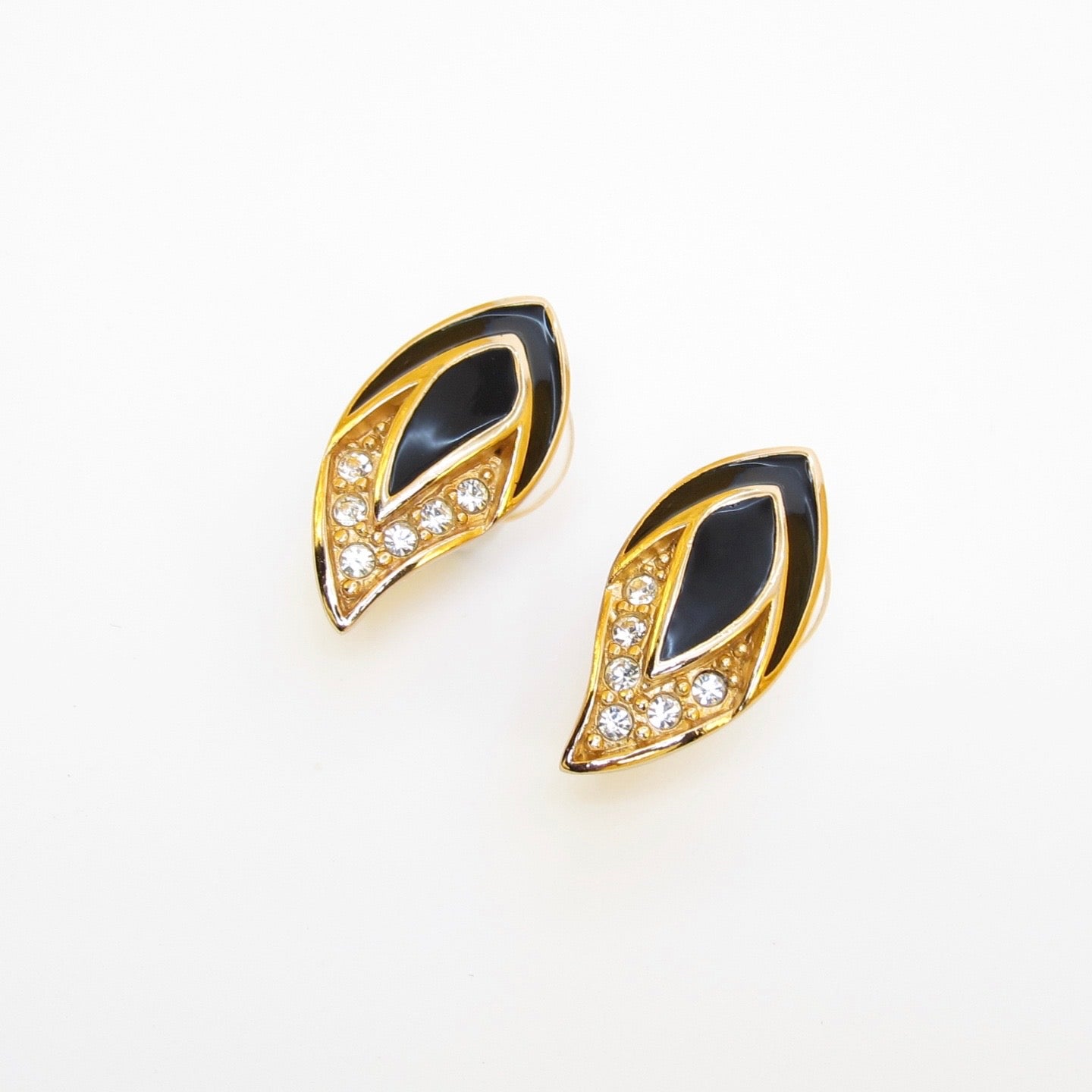 Christian Dior Vintage Black Enamel Leaf Earrings