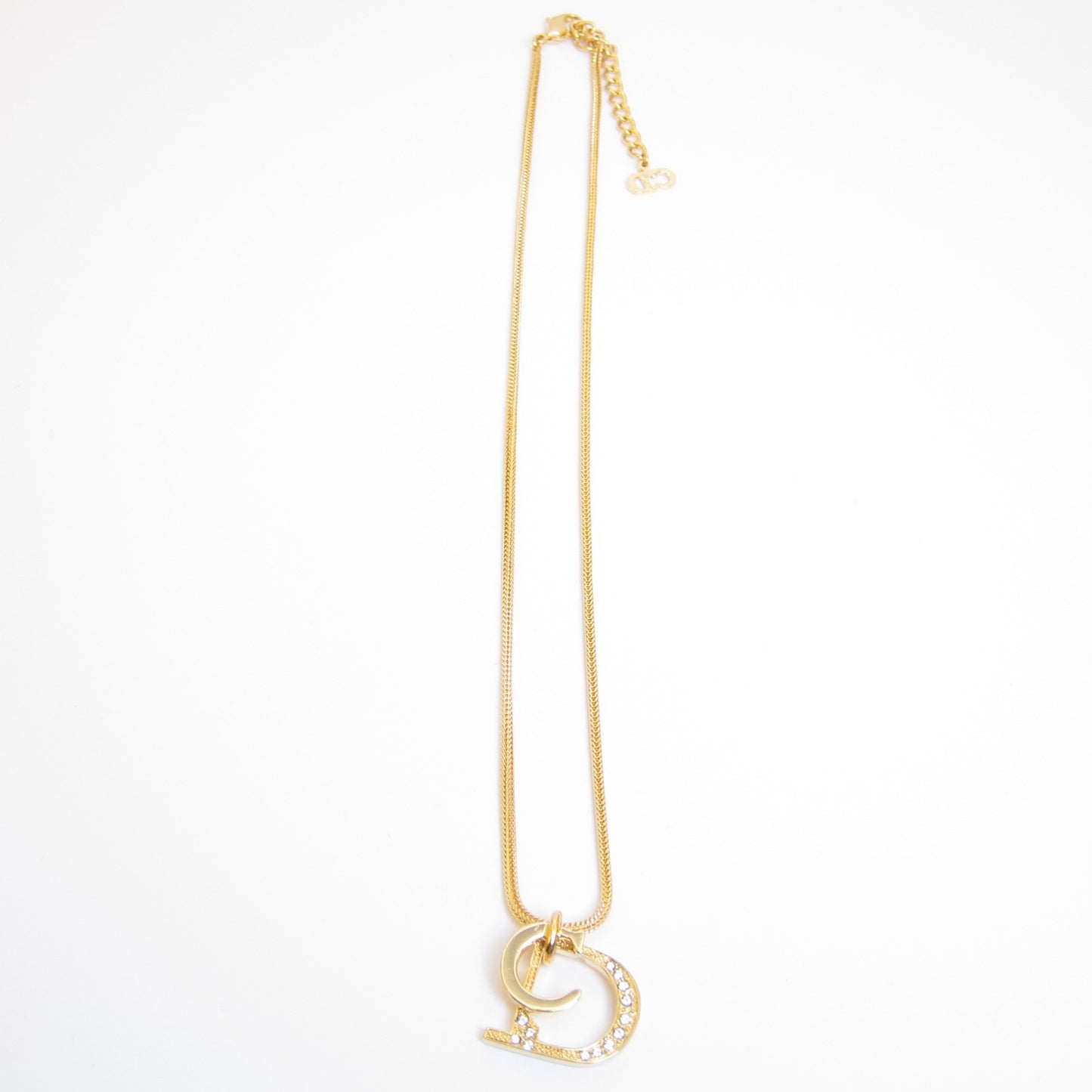 Christian Dior Vintage CD Logo with Rhinestone Golden Necklace