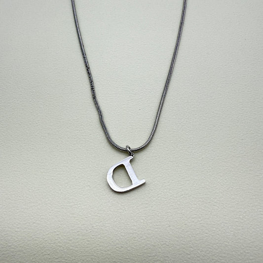 Christian Dior Vintage CD Logo on D Pendant Silver Necklace