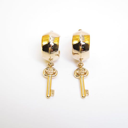 Givenchy Vintage 4G Logo Key with Pearl Golden Clip-on Earrings
