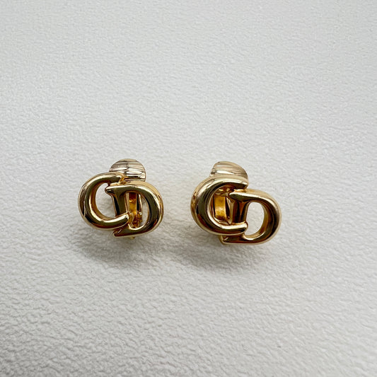 Christian Dior Vintage CD Logo Golden Clip-on Earrings