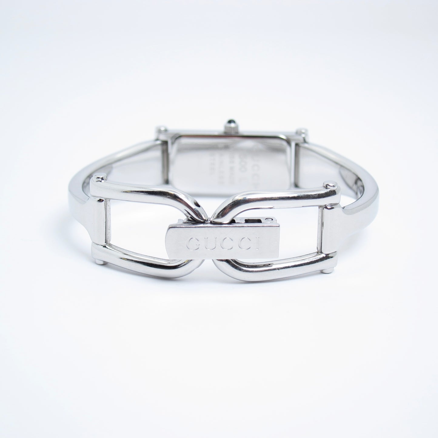 Gucci Vintage Rectangle White Face Silver Bangle Watch