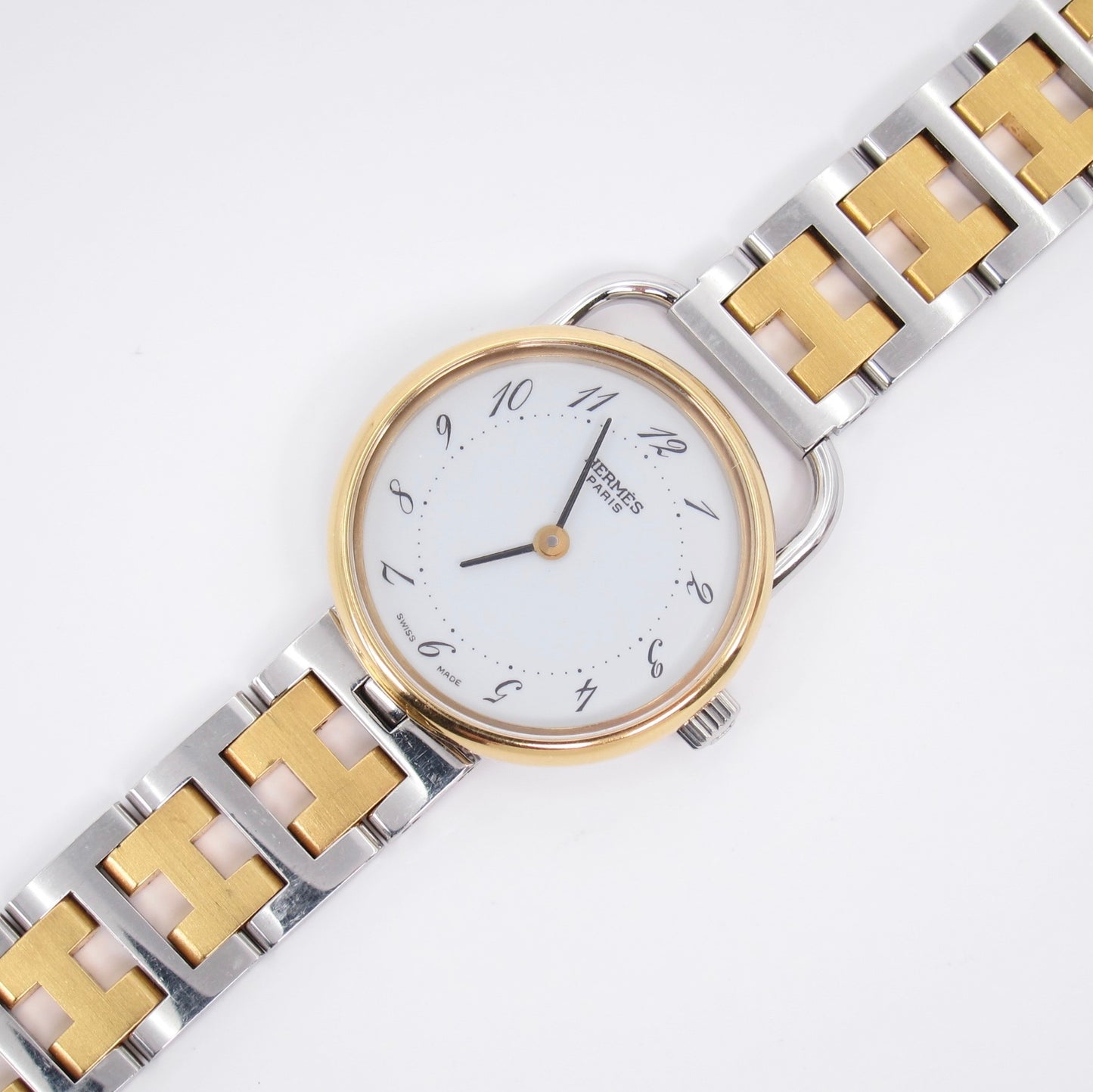 Hermes Vintage Arceau White Face with H Bracelet Two Tone Watch