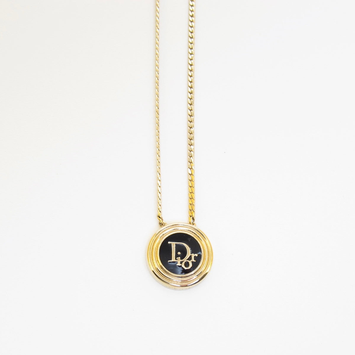 Christian Dior Vintage Black Logo Medallion Necklace
