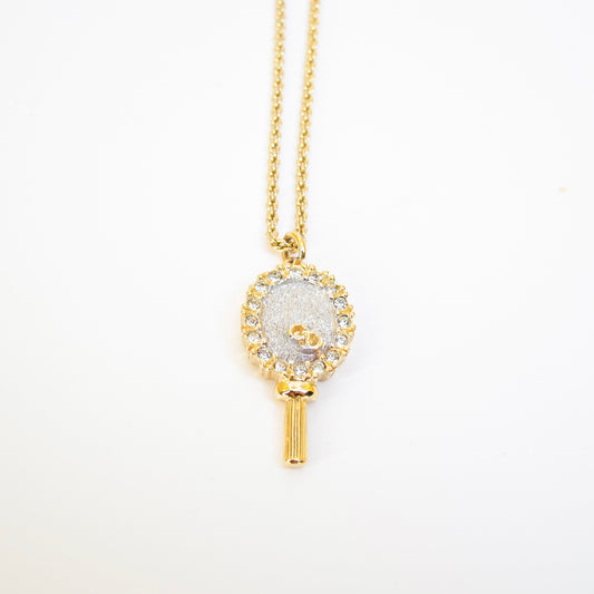 Christian Dior Vintage CD Logo on Mirror with Rhinestone Pendant Golden Necklace