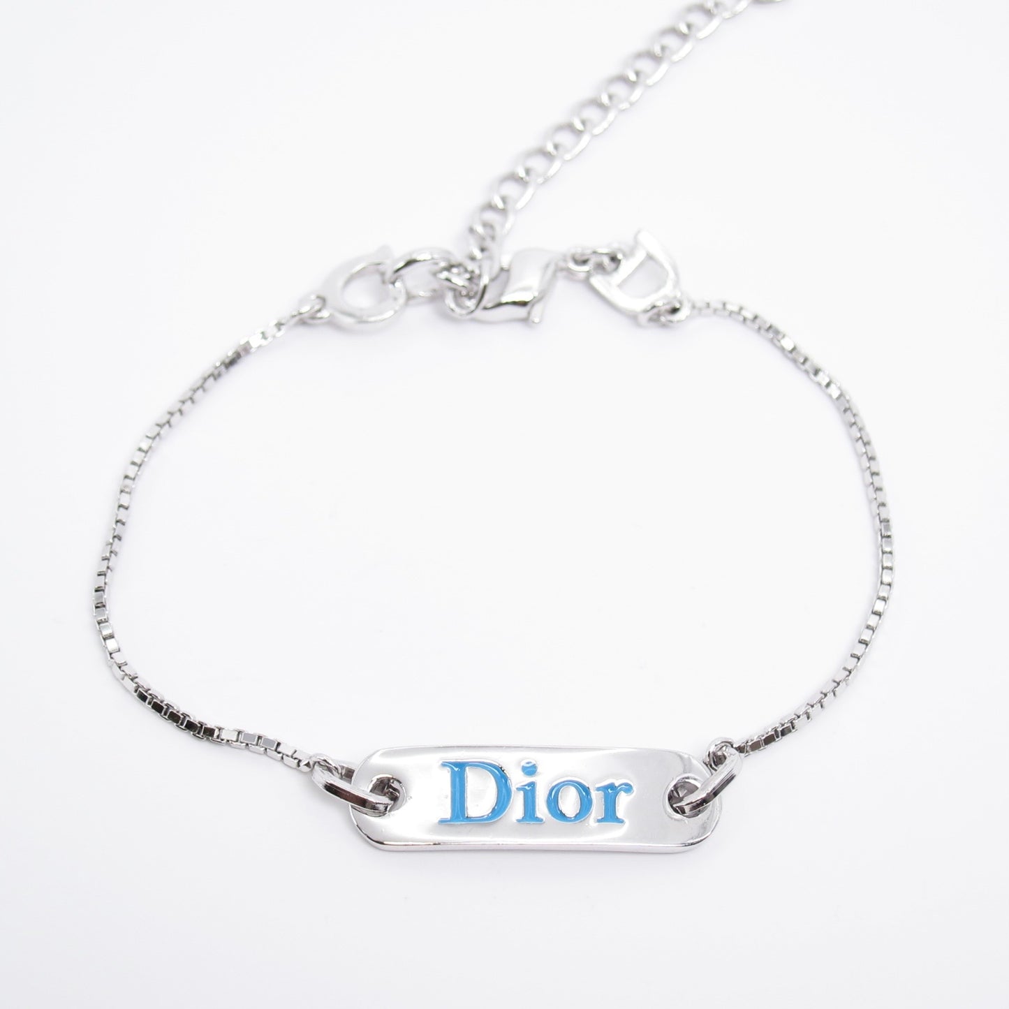 Christian Dior Vintage Dior Logo Plate Silver Bracelet