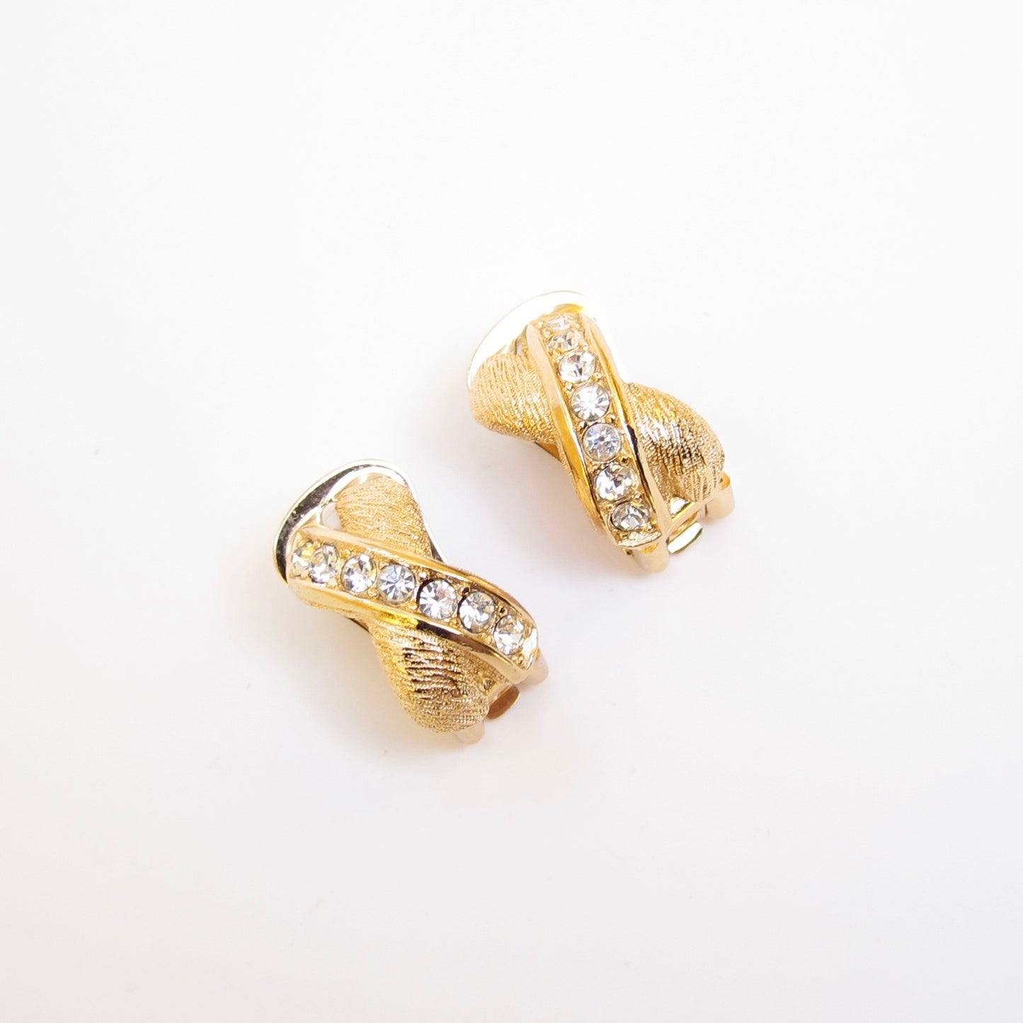 Christian Dior Vintage Rhinestone Criss-Cross Golden Clip-on Earrings