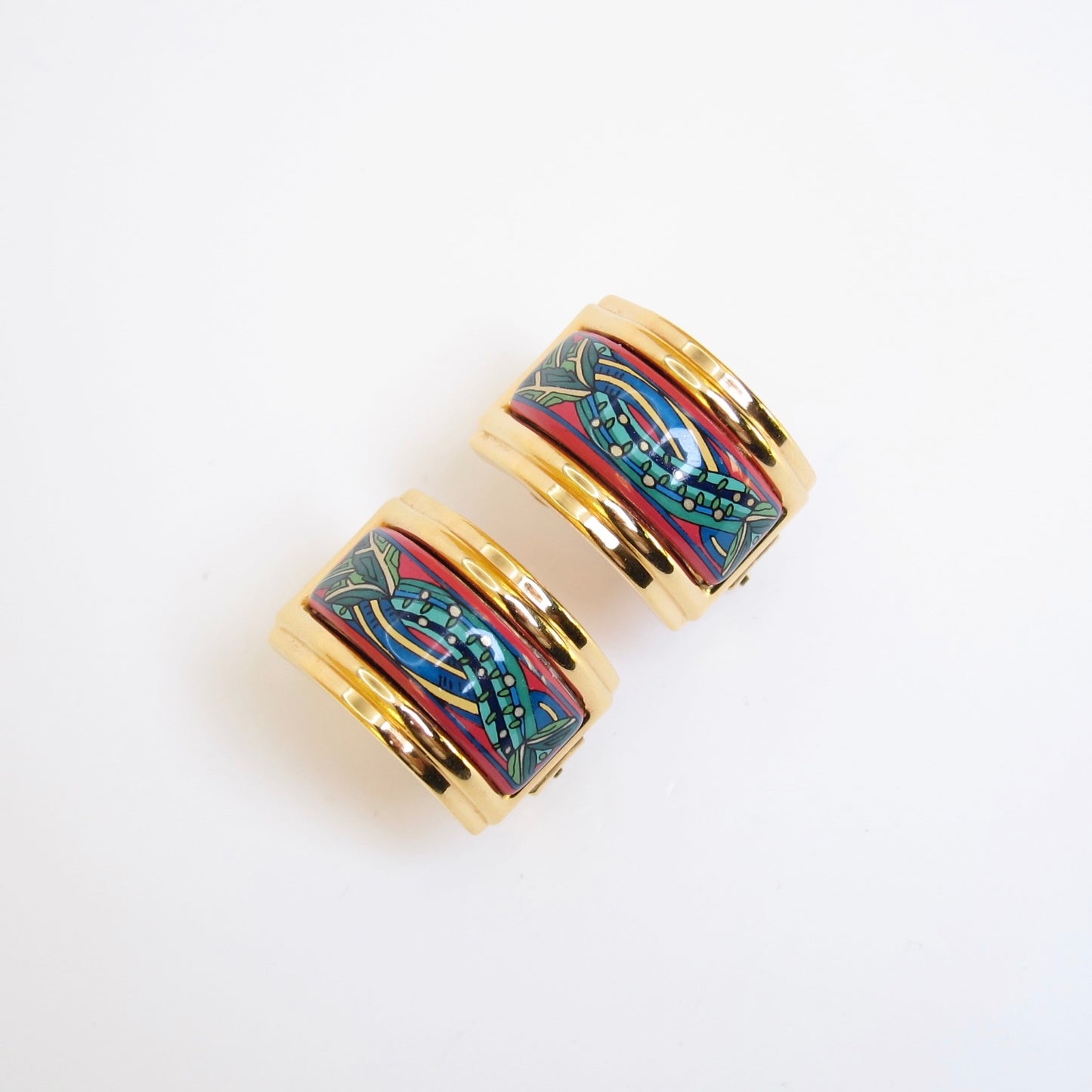 Hermes Vintage Multi Color Enamel Golden Clip-on Earrings