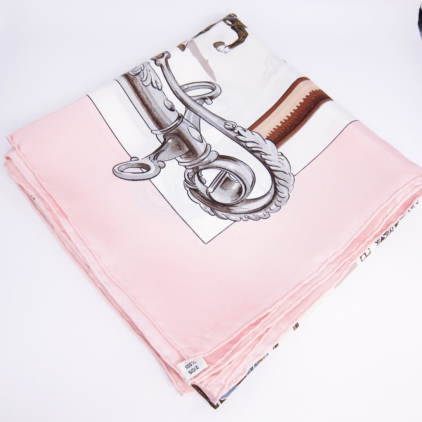 Hermes Vintage Equipages Pink Silk Scarf