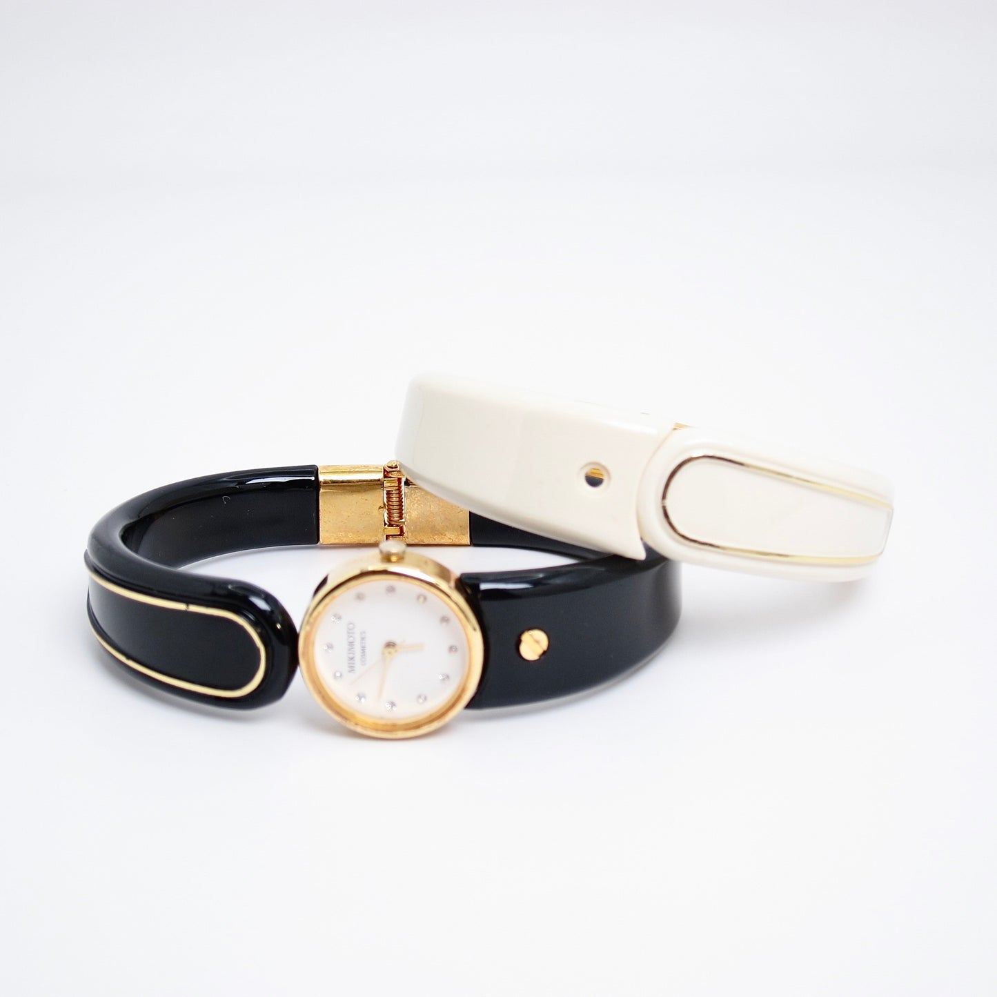 Mikimoto Vintage Round White Face with Rhinestone Bangle Watch