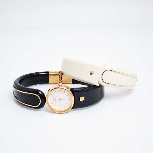 Mikimoto Vintage Round White Face with Rhinestone Bangle Watch