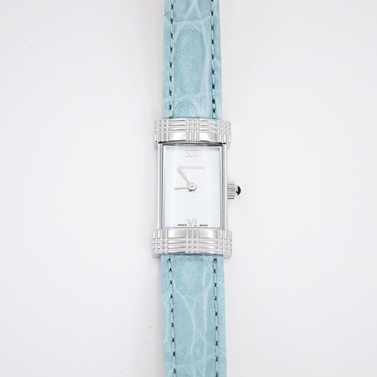 Burberry Vintage Rectangle Shell Pearl Face with Blue Leather Strap Watch