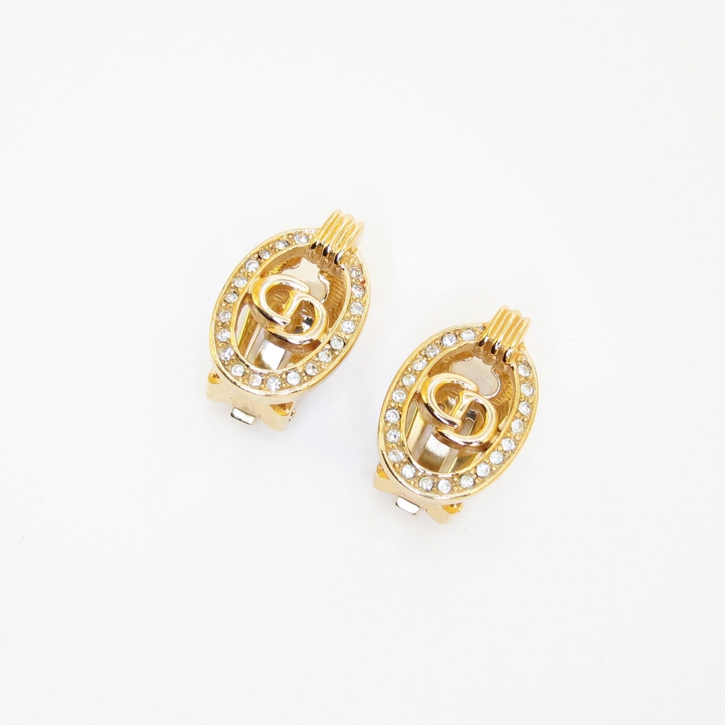 Christian Dior Vintage Rhinestone CD Clip Earrings