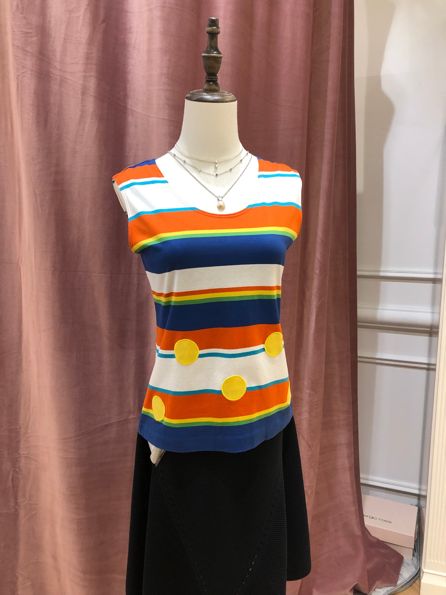 Christian Dior Vintage Multi-Color Striped with Polka Dots Sleeveless Top