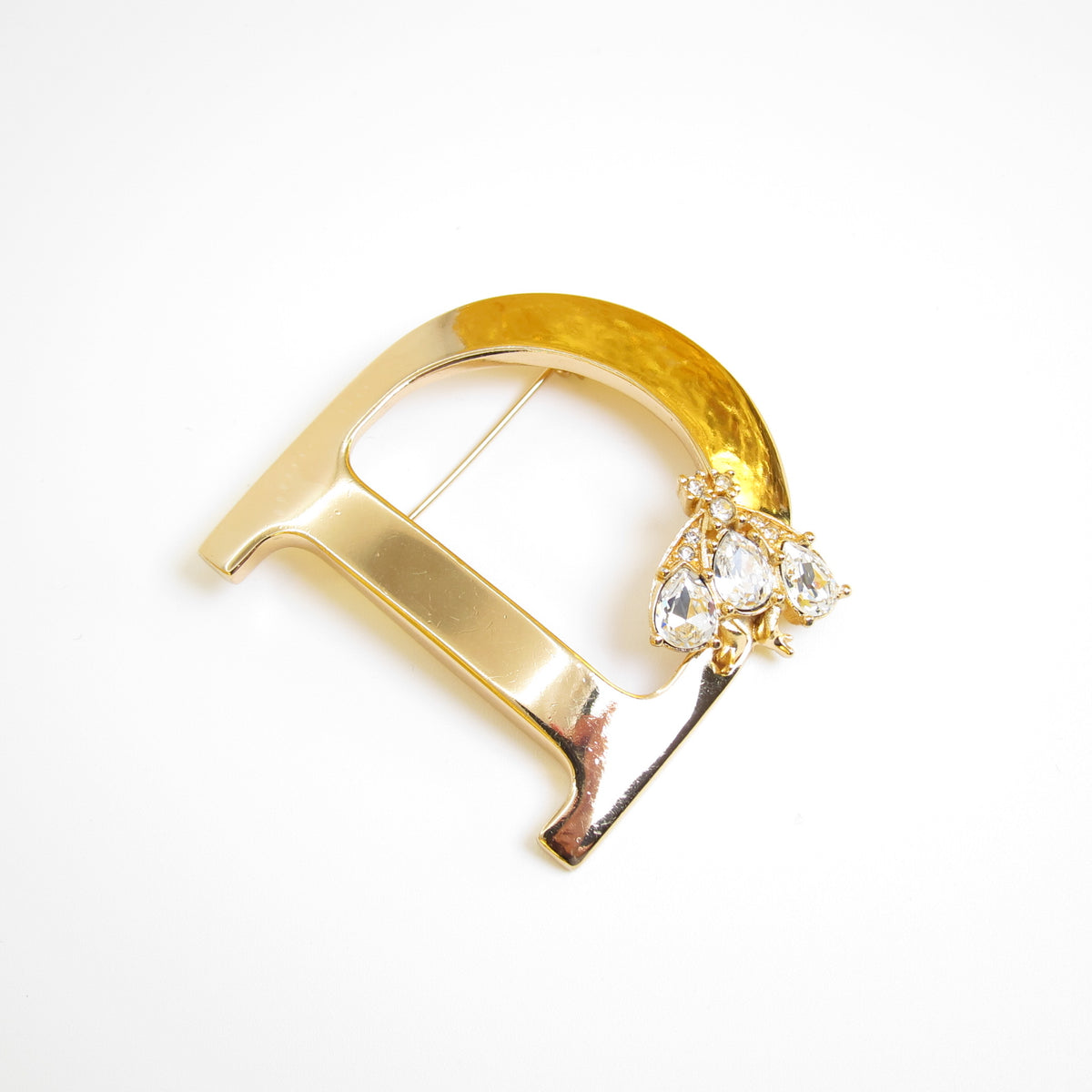 Christian Dior 中古 D 字母閃石金色胸針
