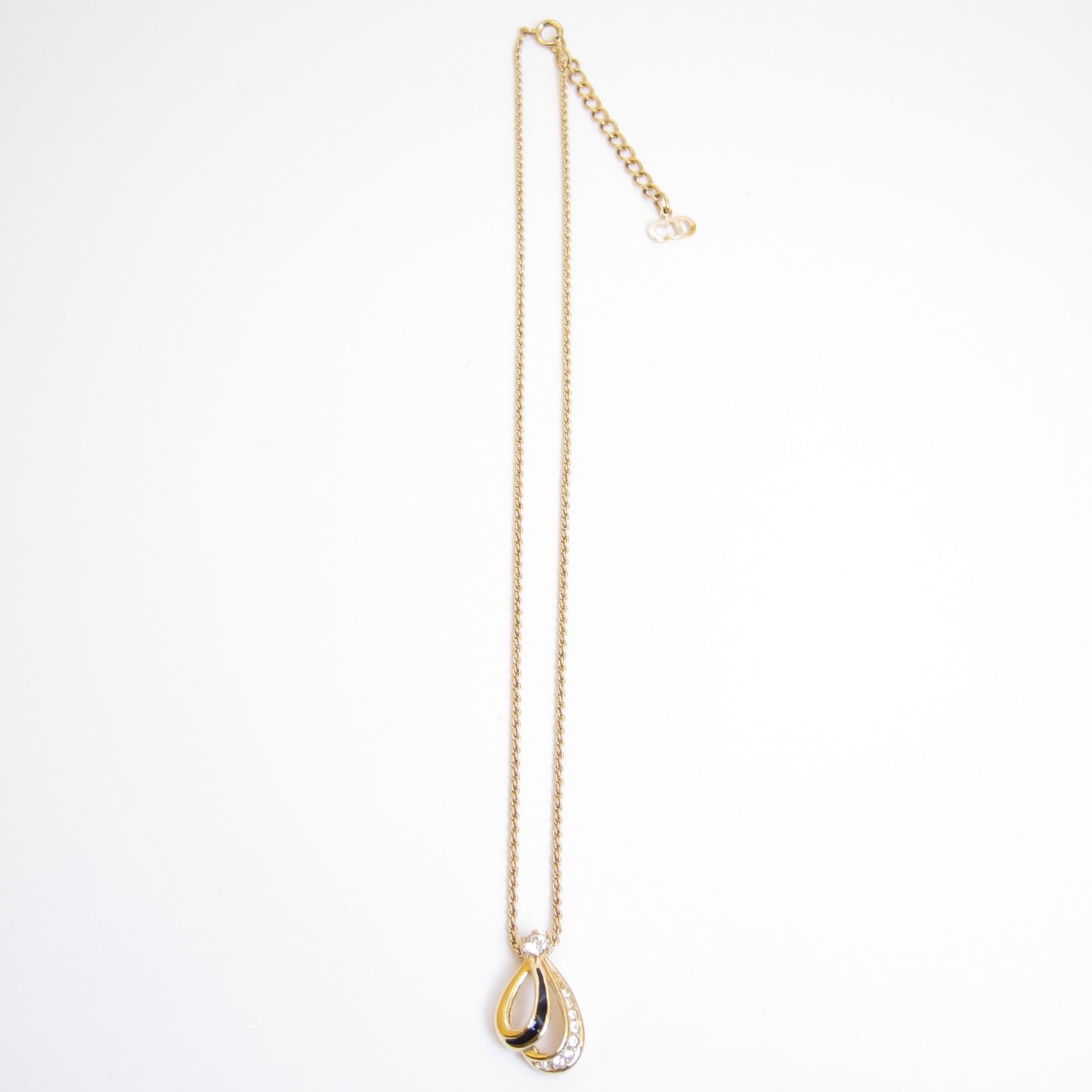 Christian Dior Vintage Stylish Black and Rhinestone Golden Necklace