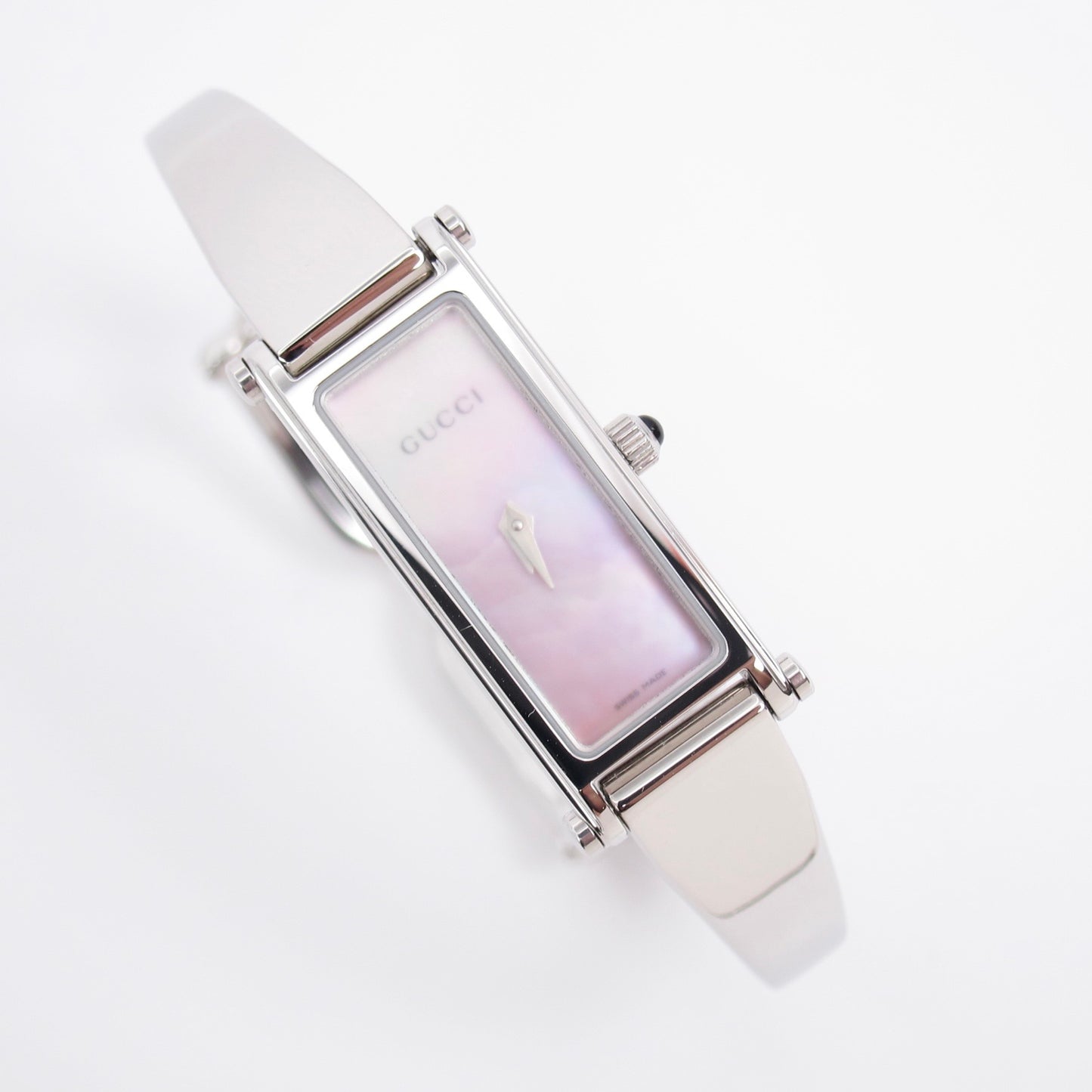Gucci Vintage Rectangle Pink Shell Pearl Face Bangle Watch