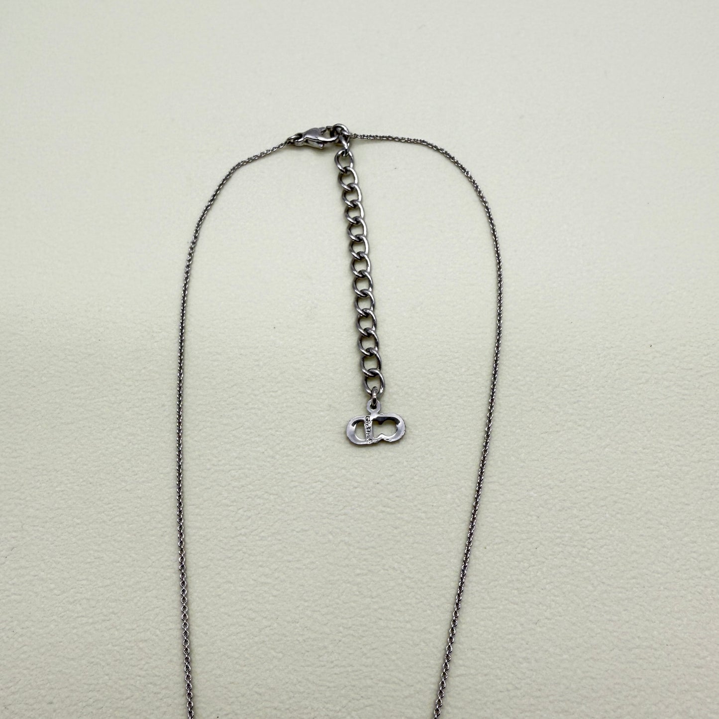 Christian Dior Vintage Leaf Rhinestone Pendant with Sliver Necklace