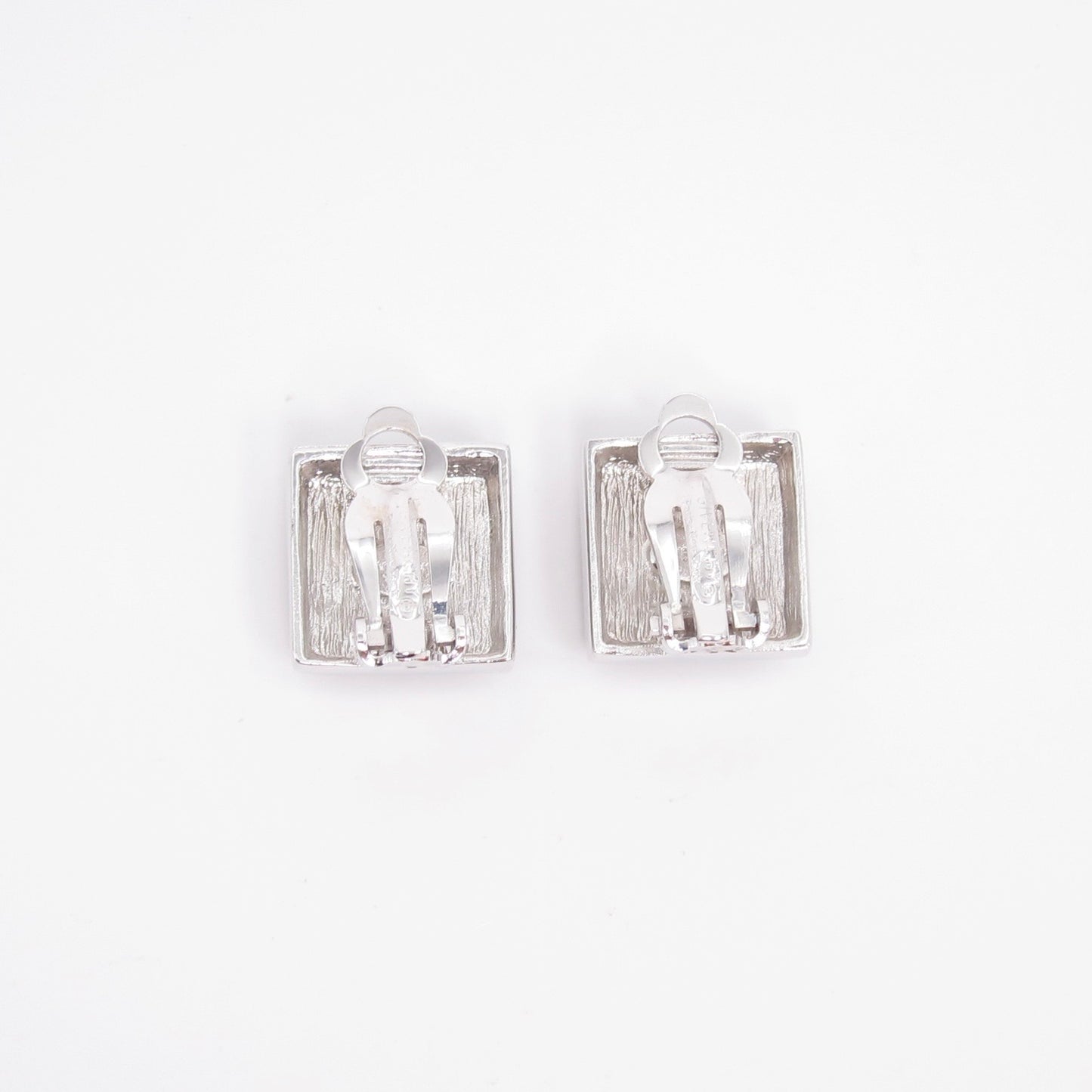 Givenchy Vintage Square Two Tone Color Stone Silver Clip-on Earrings