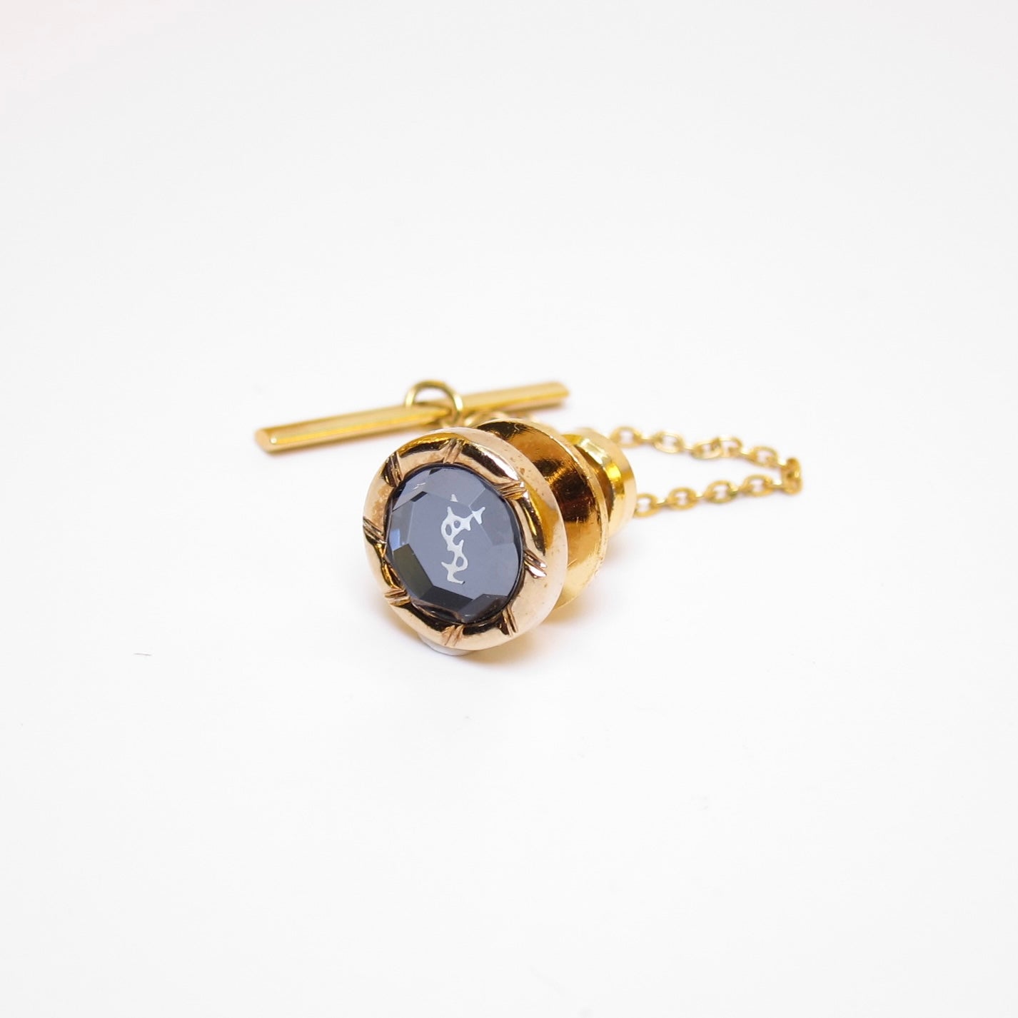 Yves Saint Laurent Vintage YSL Logo Black and Golden Tie Tack