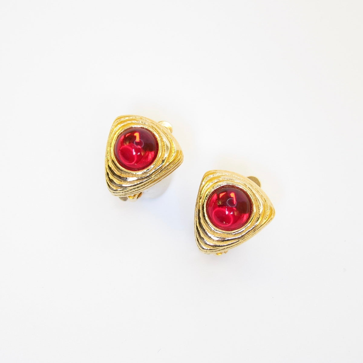 Givenchy 中古紅色圓面金色耳夾