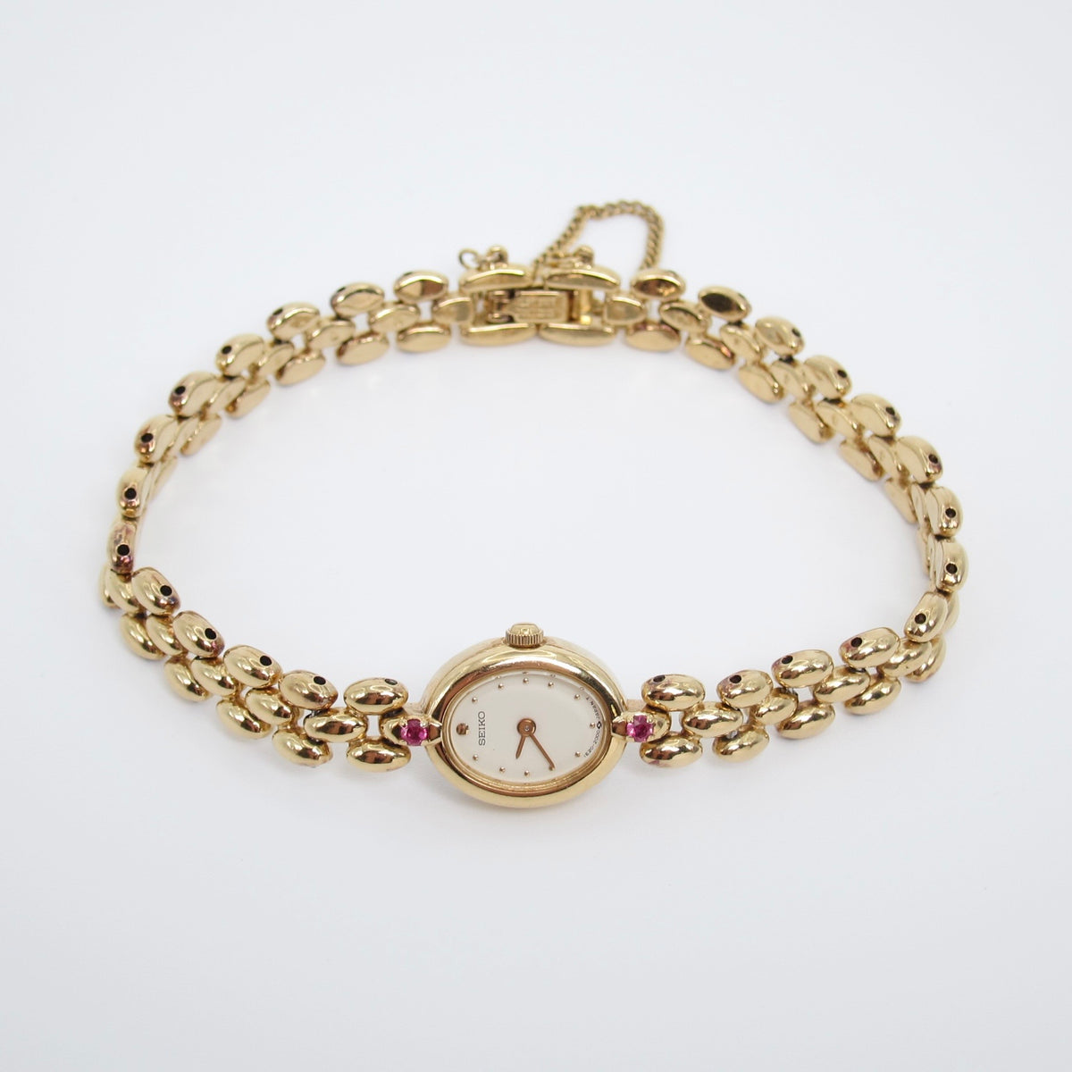Seiko Vintage Oval Dial Amethyst Stone Golden Watch