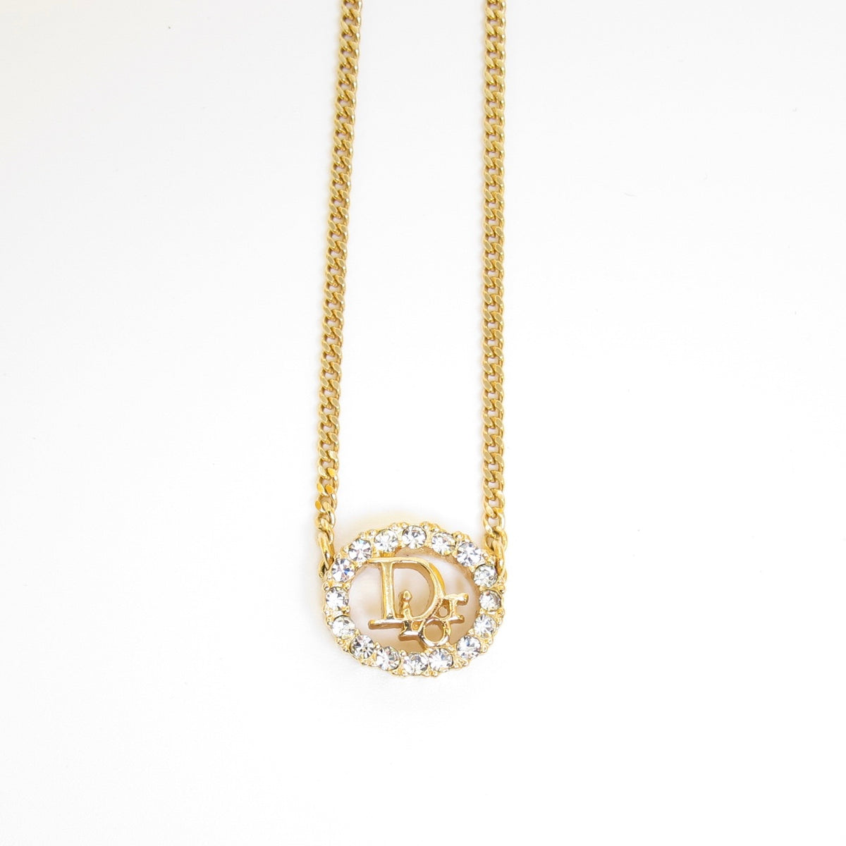 Christian Dior Vintage Round Rhinestone CD Logo Gold-Tone Necklace, 42cm