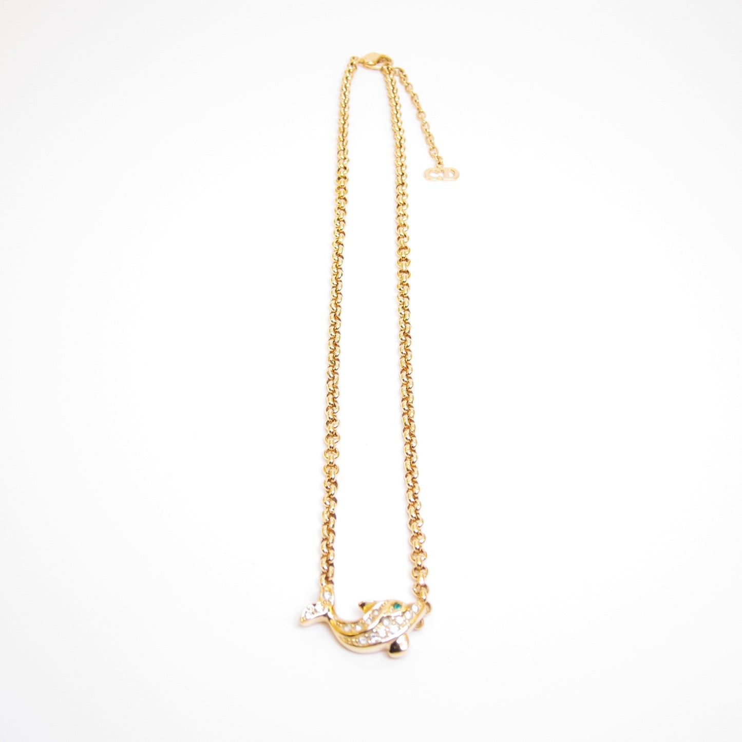 Christian Dior Vintage Dolphin with Rhinestone Golden Necklace