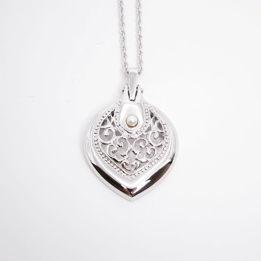 Mikimoto Vintage Pearl and Magnifying Glass Silver Long Necklace