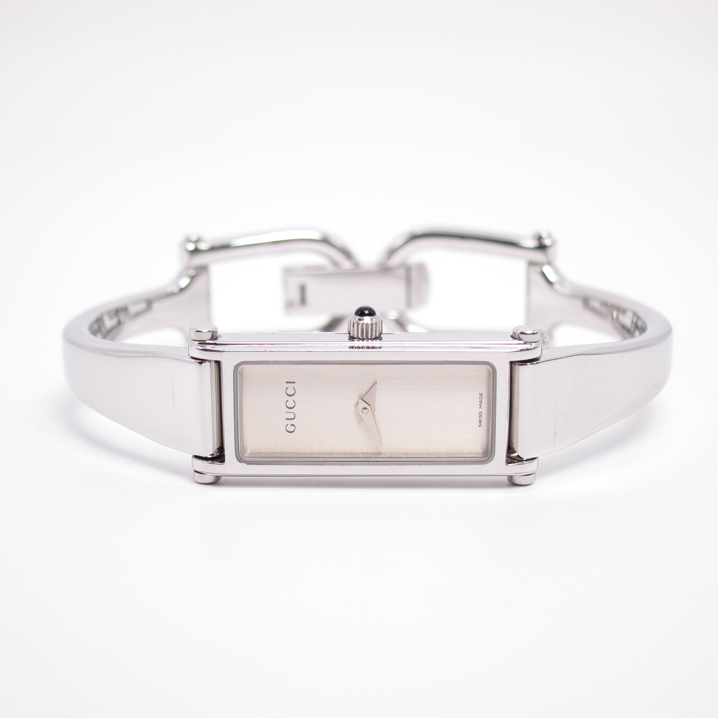Gucci Vintage Rectangle White Face Silver Bangle Watch