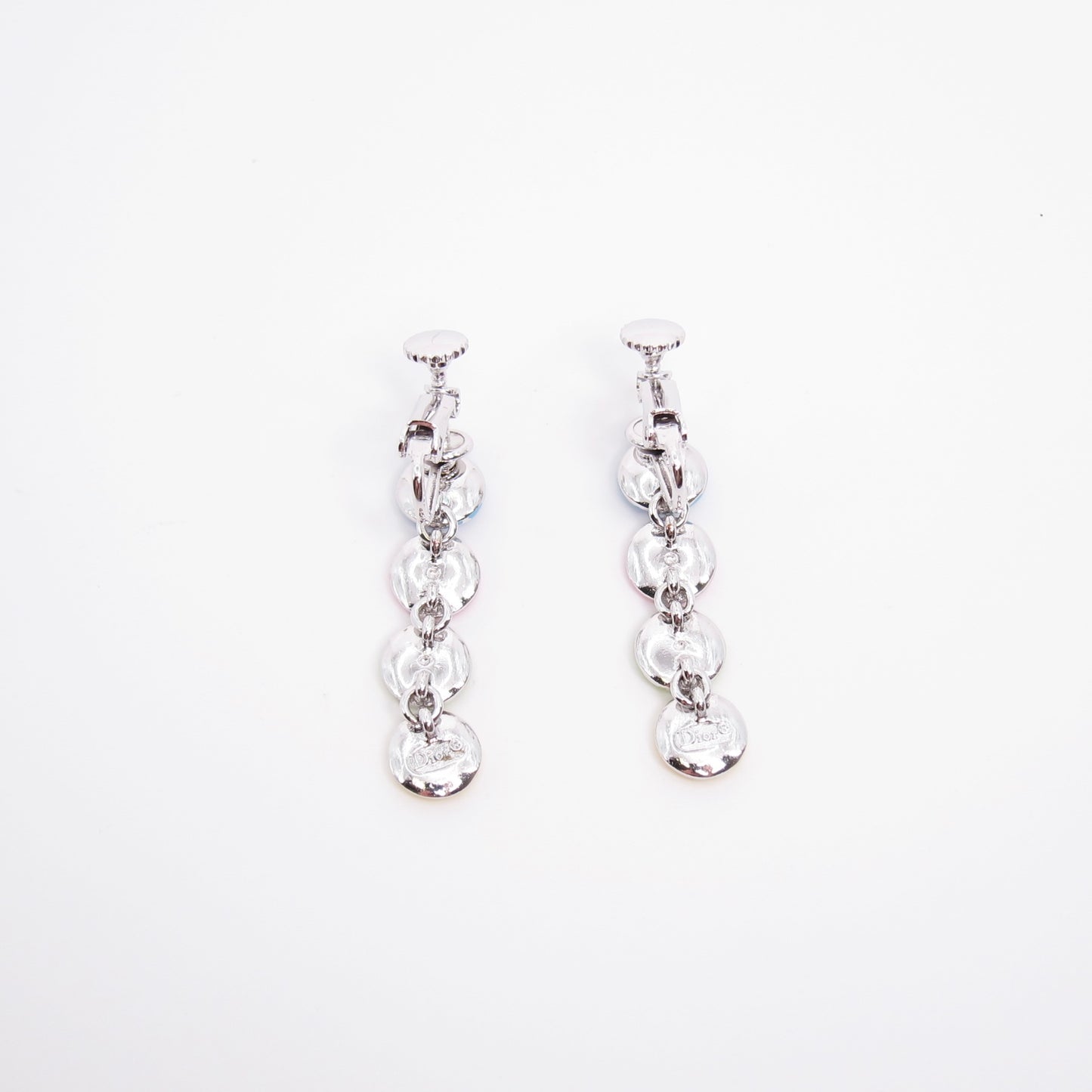 Christian Dior Vintage Dior Logo with Multi Color Silver Clip-on Earrings
