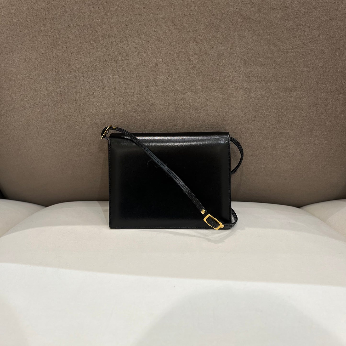 Versace Vintage Golden Buckle With Black Leather Shoulder Bag