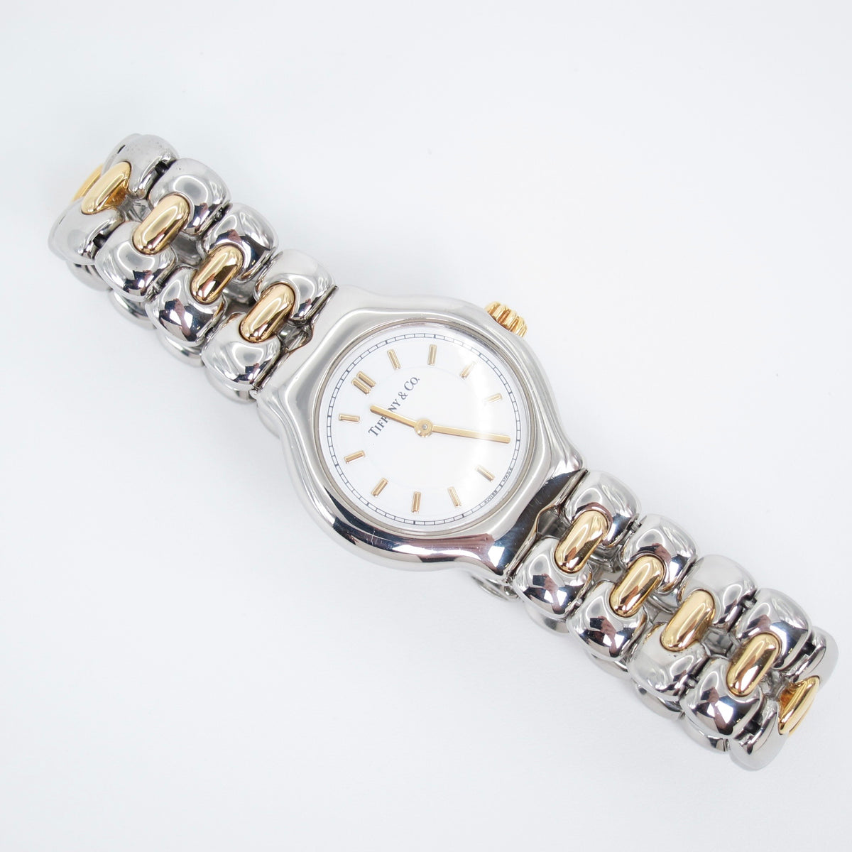 Tiffany & Co Vintage Round White Face 18K Gold and Stainless Steel Watch