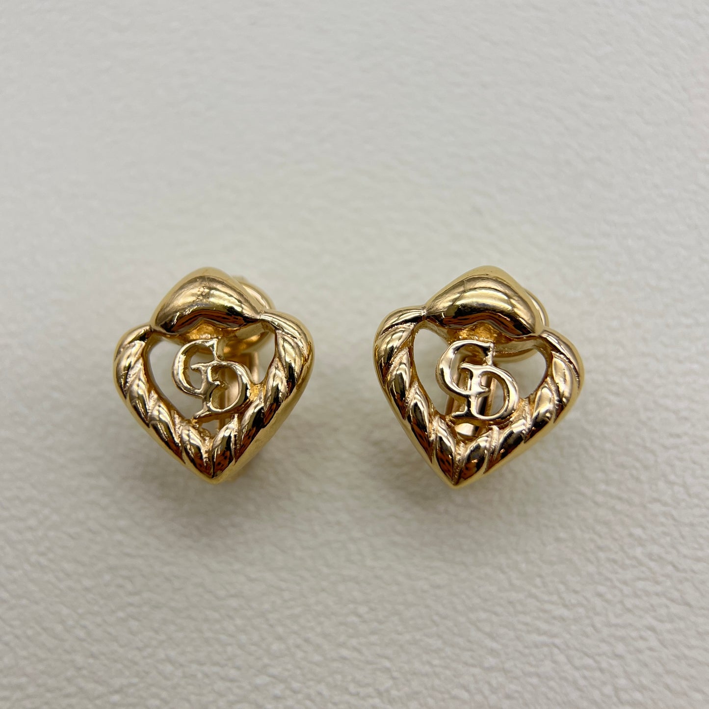 Christian Dior Vintage CD Logo in Heart Golden Clip-on Earrings