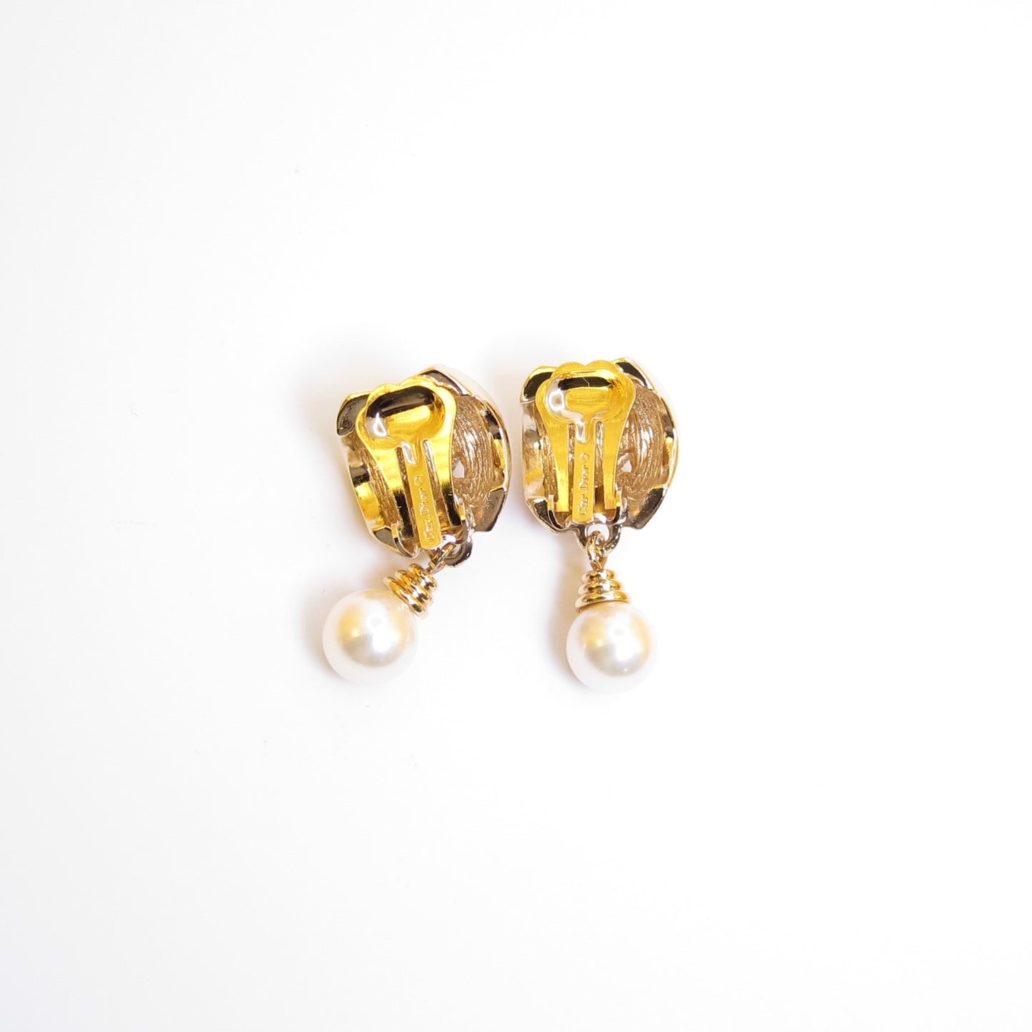 Christian Dior Vintage Pearl and Rhinestone Golden Clip-on Earrings