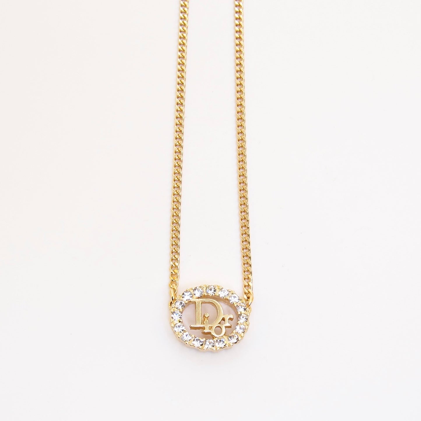 Christian Dior Vintage Dior Logo in Oval Shaped with Rhinestone Golden Necklace