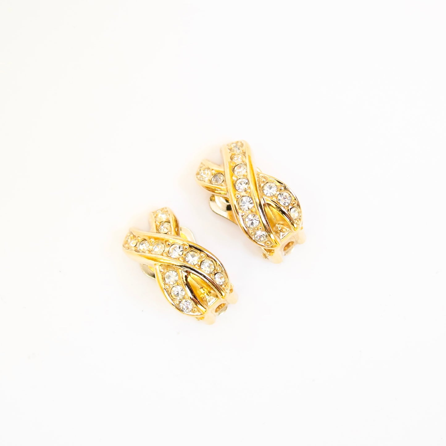Christian Dior Vintage Cross with Rhinestone Golden Clip-on Earrings